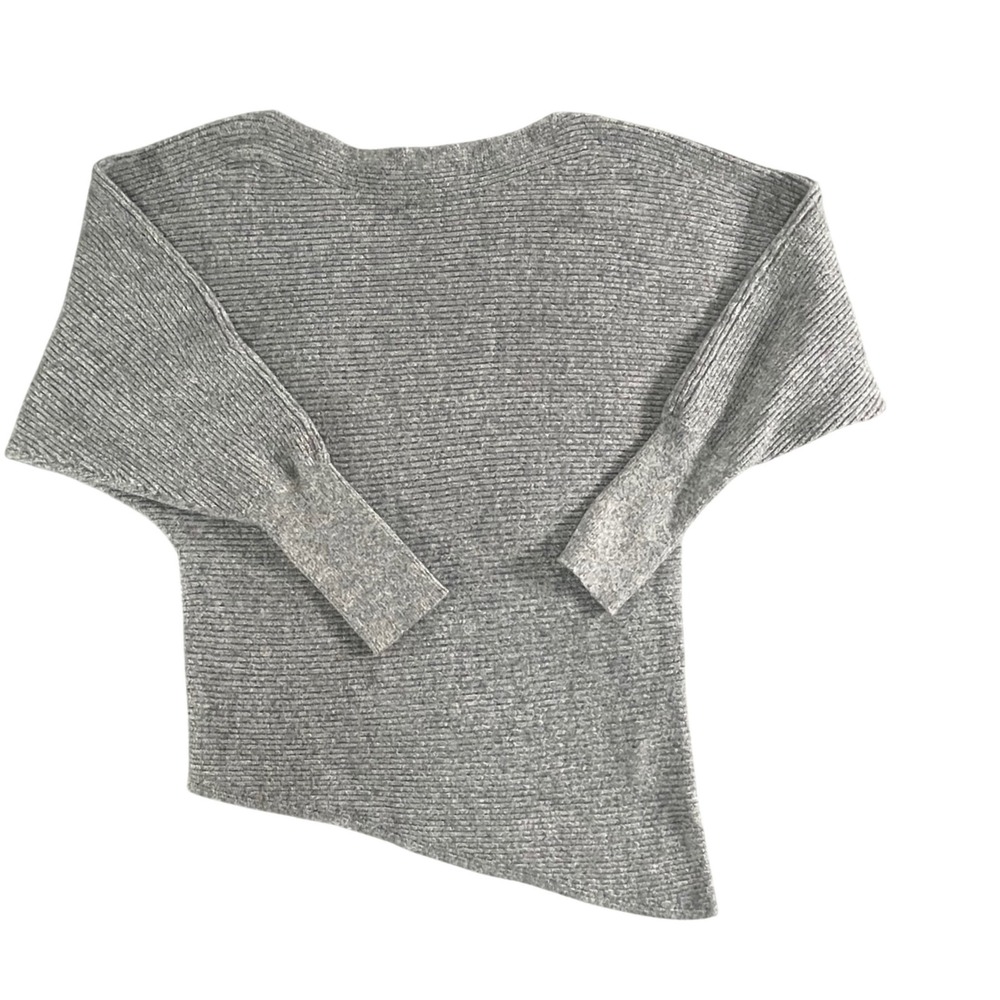 Express asymmetrical gray knit sweater size M minimalist off shoulder slouchy